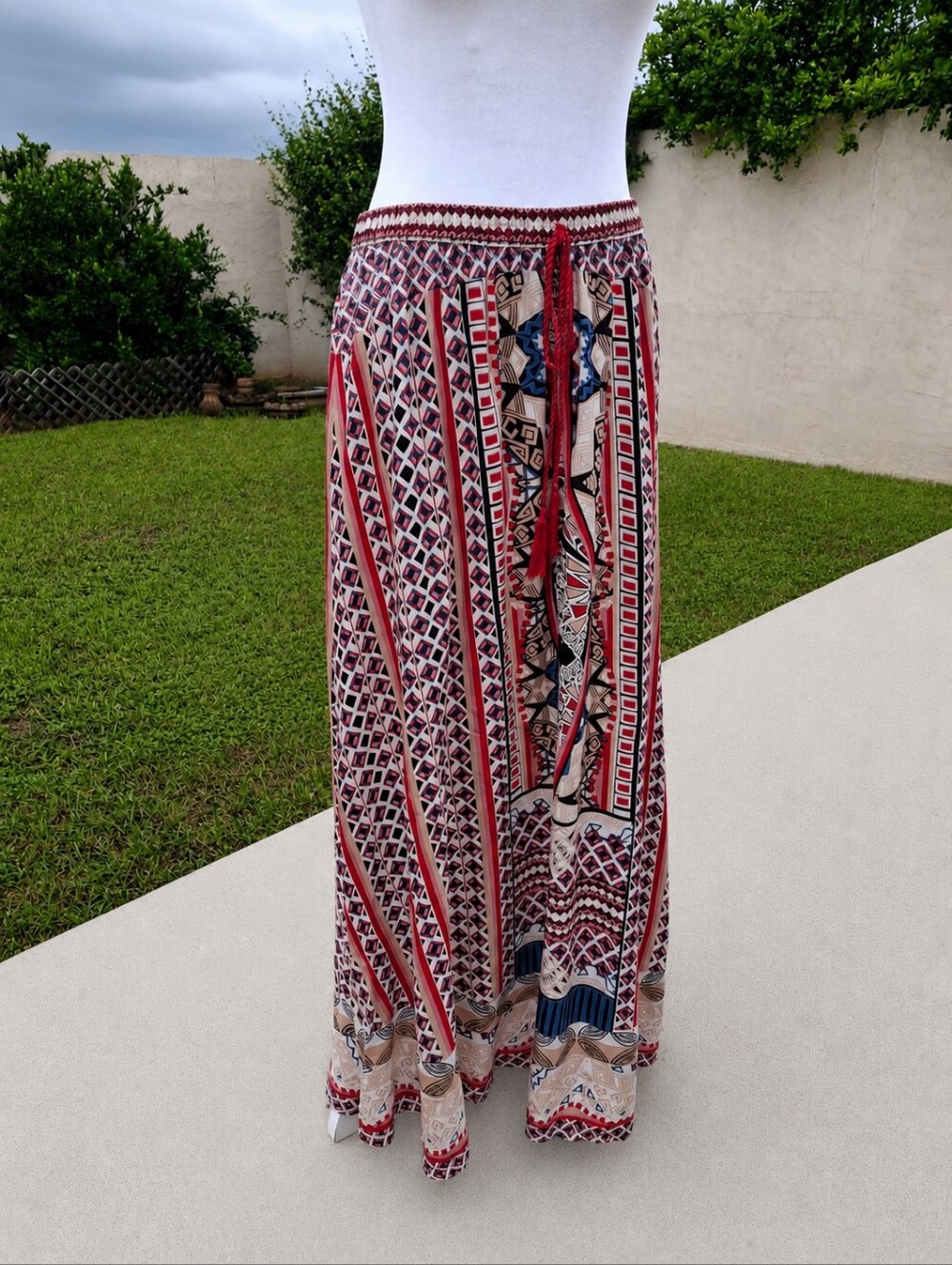 Mix Nouveau Boho Southwestern Tribal Print A-line Maxi Skirt Women Size Large - Picture 11 of 16